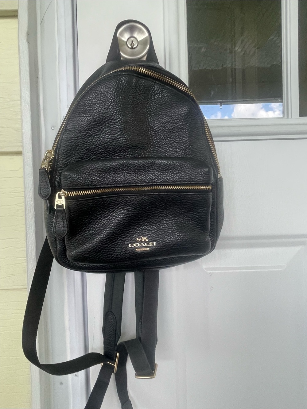Coach Black Pebbled Leather Mini Backpack with Gold Hardware